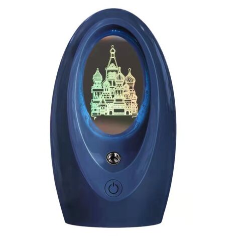 Mini USB Humidifier Silent Night Lamp Aromatherapy Desktop Mist Diffuser for Office Bedroom Navy Blue (Castle Pattern)
