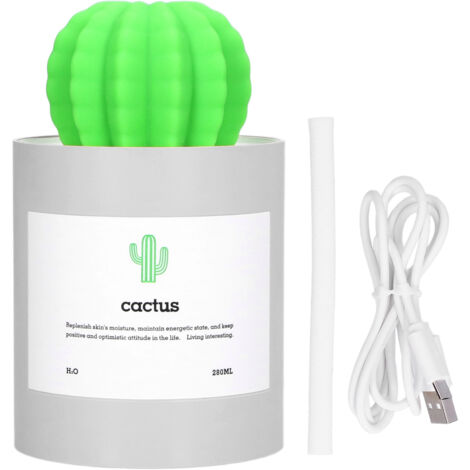 Mini-USB-Luftbefeuchter 280 ml fürs Büro – Graues Kaktus-Design – Leiser Nano-Nebel