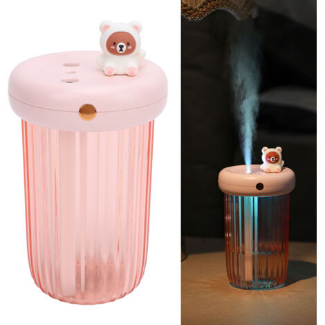 Mini-USB-Luftbefeuchter, Luftbefeuchter mit zwei Sprühdüsen, 240 ml Wassertank, tragbar, kleiner Luftbefeuchter für Auto oder Zuhause, Rosa