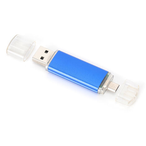 Mini-USB-Stick mit zwei Schreib-/Endköpfen, metallisch-hellblau, OTG-fähig, 128 GB, CW10050