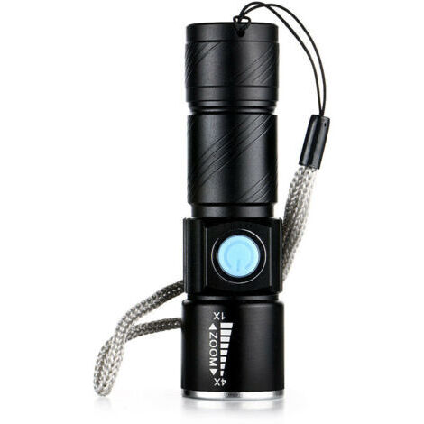 Mini-USB-Taschenlampe aus Aluminiumlegierung (schwarz), starke LED-Taschenlampe, wiederaufladbar