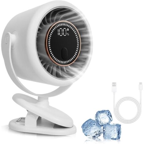 Mini USB Ventilator, Mini Ventilator mit Clip, 6 Geschwindigkeitsstufen, Digitalanzeige, 360 Grad Drehung, Aufladbar Batterie Portable Table Fan, für Büro, Outdoor-Reisen, Camping, Zelt, Kinderwagen