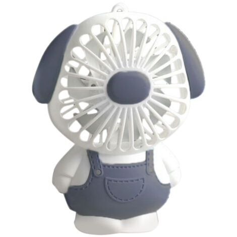 Mini-USB-Ventilator, niedliches Tiermotiv, 2 Geschwindigkeitsstufen, rutschfest, mit Handschlaufe und Beleuchtung, Geschenkidee für Studenten, graues Hundemodell