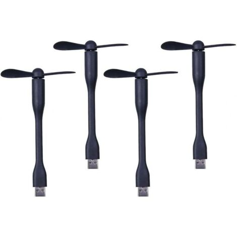 Mini-USB-Ventilator. Tragbarer Taschenventilator für unterwegs. Ideal für Mini-Luftbefeuchter, Powerbanks, Bibliothek, Büro, Reisen, Camping und Angeln. 4er-Pack, schwarz.