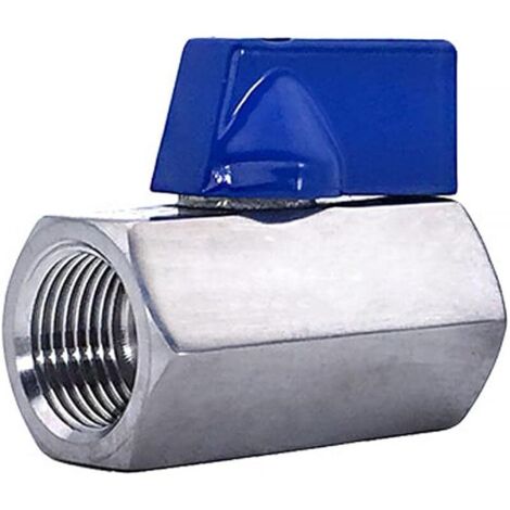 Mini vanne à boisseau sphérique en acier inoxydable 304 de 1,27 cm, 1 filetage femelle x femelle avec poignée bleue, résistant aux hautes températures