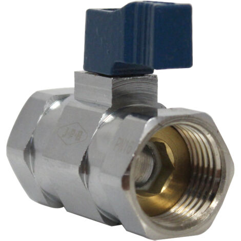 Mini-vanne laiton nickelé Femelle / Femelle 1/2" (15/21) - PN16 - manette bleue - Arcanaute