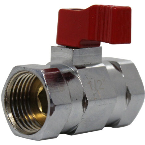 Mini-vanne laiton nickelé Femelle / Femelle 1/2" (15/21) - PN16 - manette rouge - Arcanaute