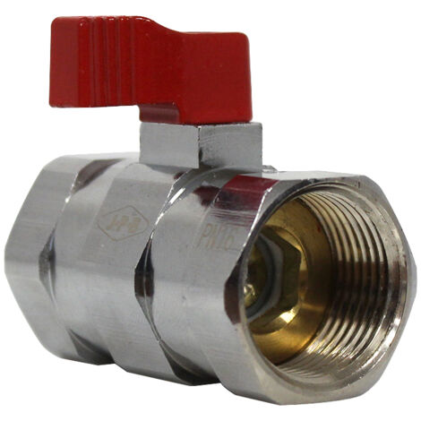 Mini-vanne laiton nickelé Femelle / Femelle 3/4" (20/27) - PN16 - manette rouge - Arcanaute