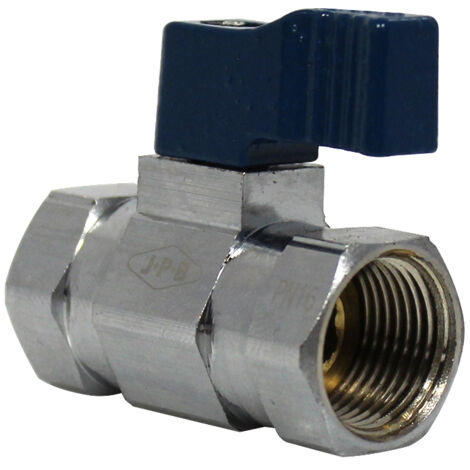 Mini-vanne laiton nickelé Femelle / Femelle 3/8" (12/17) - PN16 - manette bleue - Arcanaute
