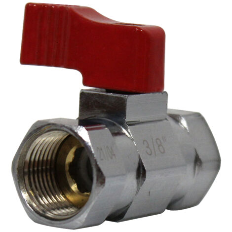 Mini-vanne laiton nickelé Femelle / Femelle 3/8" (12/17) - PN16 - manette rouge - Arcanaute