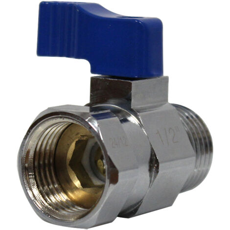 Mini-vanne laiton nickelé Mâle / Femelle 1/2" (15/21) - PN16 - manette bleue - Arcanaute