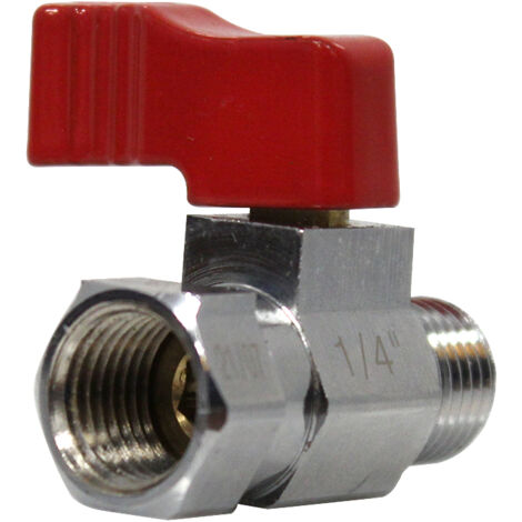 Mini-vanne laiton nickelé Mâle / Femelle 1/4" (8/13) - PN16 - manette rouge - Arcanaute