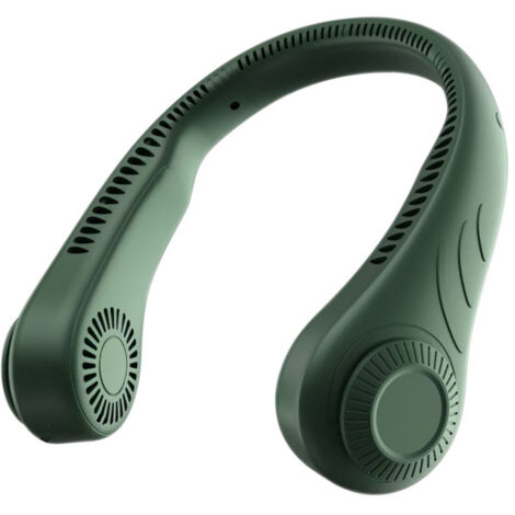 Mini ventilador de cuello perezoso sin aspas, enfriador de aire de cuello colgante, portátil recargable por USB, 1 pieza (verde)