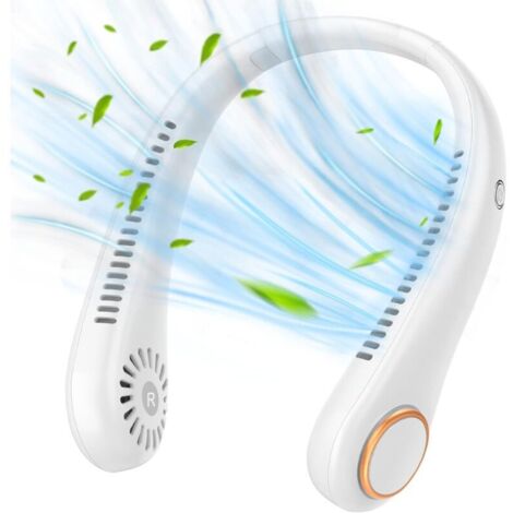 Mini ventilador de cuello portátil, silencioso, manos libres, sin hojas, ajustable 360°, 3 velocidades para actividades en interiores y exteriores.