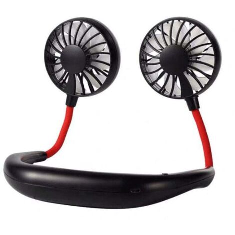 Mini ventilador de cuello portátil, ventilador de escritorio recargable por USB, ventilador de collar con doble cabezal de viento, 3 velocidades, luz LED para viajes, deportes y exteriores.