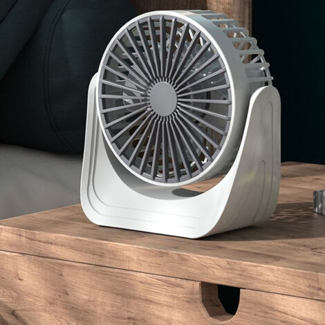 Mini ventilador de escritorio USB, batería recargable 18650 (1200 mAh), blanco, 3 velocidades, rotación de 360°, silencioso, portátil para viajes, camping, oficina y hogar.