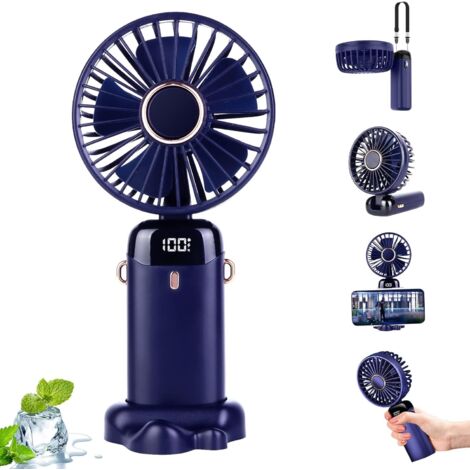 Mini ventilador de mano, pequeño, 5000 mAh, USB, portátil, con tableta de aromaterapia y cable (azul)