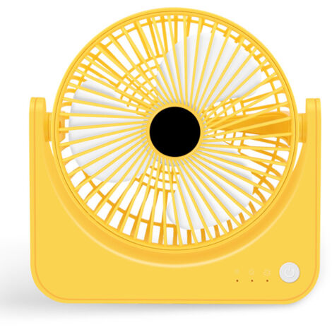 Mini ventilador de mesa con puerto USB, recargable, para el hogar, la oficina y estudiantes, con 3 velocidades, funcionamiento silencioso, ABS/PP, amarillo.