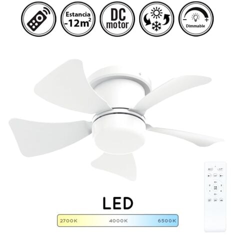 Mini ventilador de techo con luz silencioso DC con mando Oristan blanco 40 cm invierno-verano color luz regulable