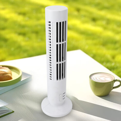 Mini ventilador de torre sin aspas con 2 velocidades y función de carga USB para oficina o dormitorio – Blanco