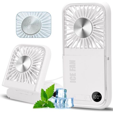 Mini ventilador portátil, 5 velocidades de viento, enfriamiento por presión de hielo, ventilador plegable con cable USB, banco de energía para oficina, viajes, camping