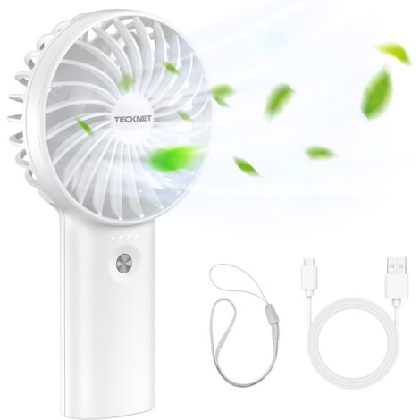 Mini ventilador portátil, 5200 mAh, USB con función de batería externa, silencioso, 3 velocidades ajustables, ideal para la oficina, viajes y actividades al aire libre, color blanco.