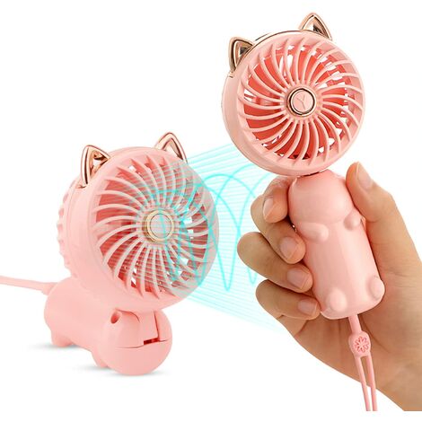 Ventilador de mano mini ventilador recargable por USB el exterior Pink pequeño ventilador de bolsillo de 5 velocidades con base batería 4200mAh Ventilador de escritorio plegable para la oficina 