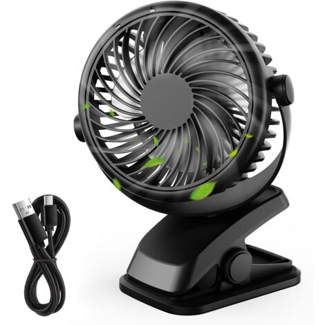 Mini ventilador portátil de escritorio, ventilador USB de 3 velocidades con rotación de 360°, cable USB y batería para el hogar, la oficina, el gimnasio, la pesca y el camping.