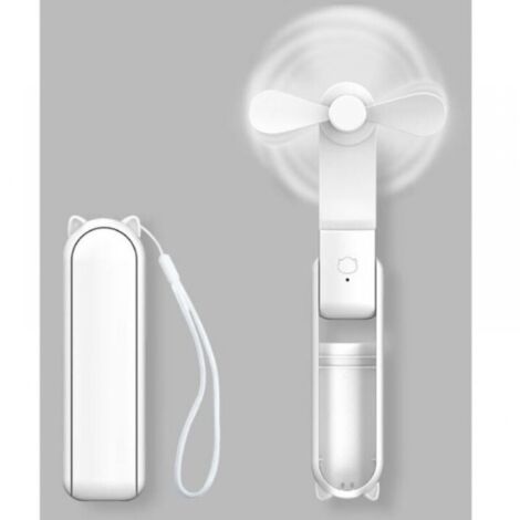 Mini ventilador portátil de mano, recargable por batería, plegable y silencioso, puede usarse como fuente de energía móvil, para la oficina, el hogar, viajes y uso al aire libre (Blanco)