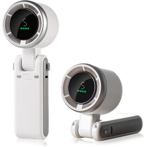 Mini ventilador turbo portátil con batería recargable de 3600 mAh, pantalla LED, ventilador personal plegable 3 en 1 de 180° con 5 velocidades para viajes, uso en exteriores y en el hogar (blanco).