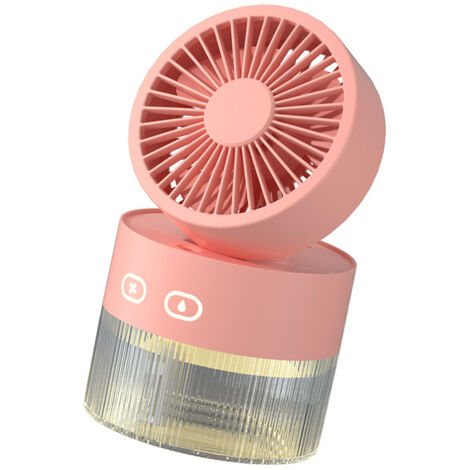 Mini ventilador USB con función de pulsación [Mini ventilador de mesa con refrigeración por salpicaduras] Plegable, ABS, Rosa