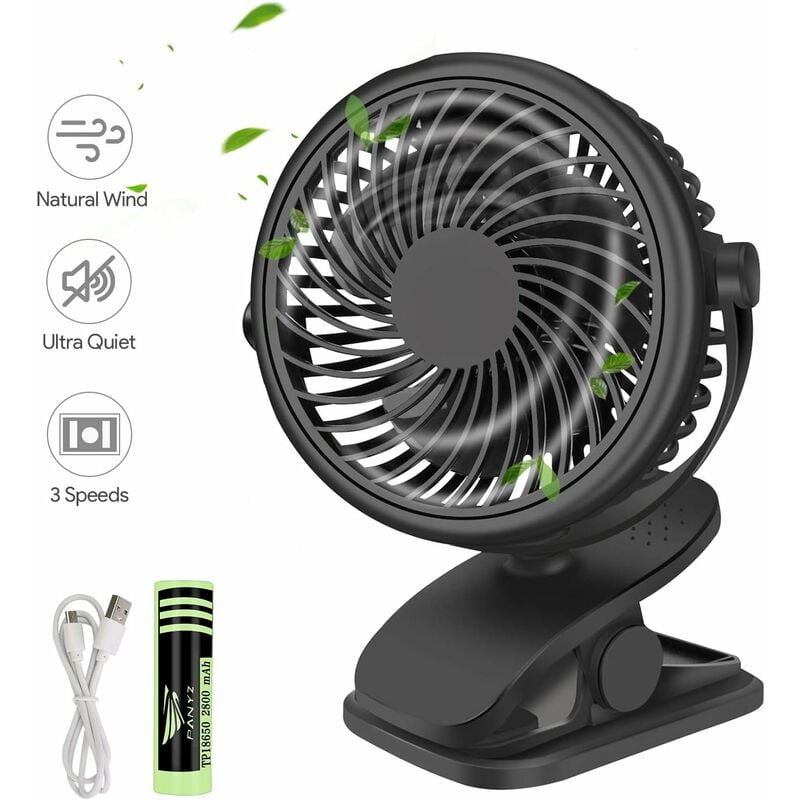 Mini ventilateur à pince, rechargeable, adapté au corps de la poussette, à la maison, au bureau, à la salle de sport, à la pêche