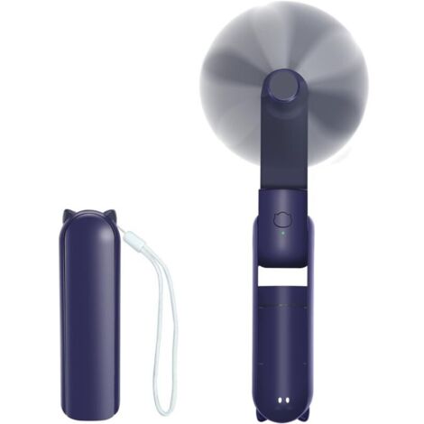 Mini ventilateur bleu foncé, ventilateur de bureau portable rechargeable par USB, 3 vitesses, avec banque d'alimentation, pour le bureau et l'extérieur.