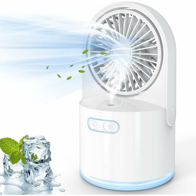 Fei Yu - Mini Ventilateur Brumisateur Silencieux, Rechargeable usb Ventilateur Portable, 3 Vitesses et éclairage Nocturne à 7 Couleurs, Ventilateur