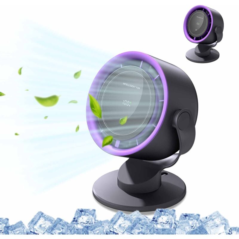 Mini Ventilateur Bureau Portable Turbo Réglable en Vitesse Batterie Rechargeable Affichage led pour Maison Bureau Table Noir