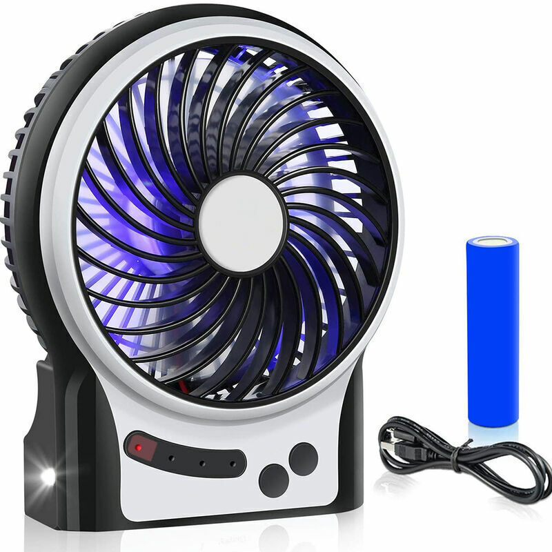 Mini ventilateur de bureau 3 vitesses, ventilateur piles rechargeable avec lumire LED et batterie 1800 mAh, ventilateur USB portable silencieux pour