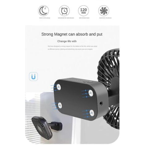 Mini ventilateur de bureau rechargeable USB avec minuterie, vent puissant, blanc.