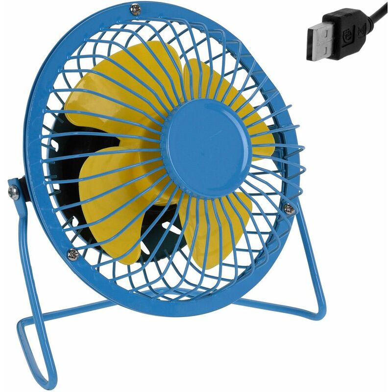 Markenartikel - Mini ventilateur de bureau usb Métal inclinable à 360° ø 13,5cm Marche/Arrêt - Débit d'air élevé - Couleur au choix Bleu