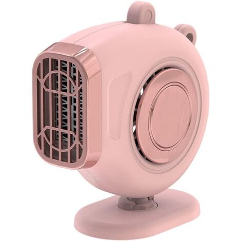 Mini ventilateur de chauffage/dégivrage pour voiture avec prise allume-cigare, base rotative et clip de fixation pour carénage, 12 V, 150 W, chauffage/refroidissement automatique (rose)
