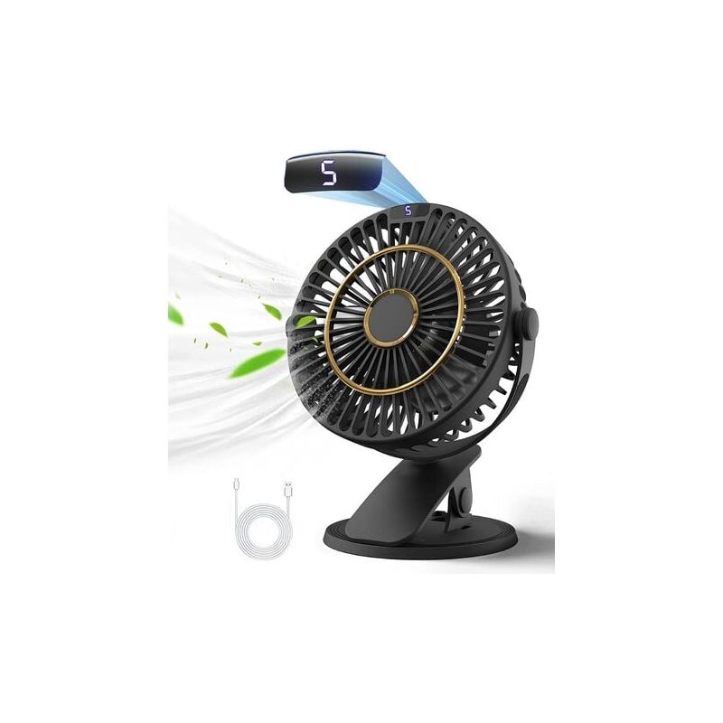 Mini ventilateur numérique, chargement usb, 5 vitesses, rotation 720°, ventilateur portable, ventilateur silencieux, adapté au bureau/maison/camping,