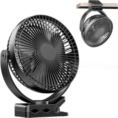 Mini ventilateur Pince USB 8 inch avec batterie 10000 mAh, Portable Petit Ventilateur de Bureau, 4 vitesses, double rotation à 360°, avec câble USB, convient pour les familles, les bureaux
