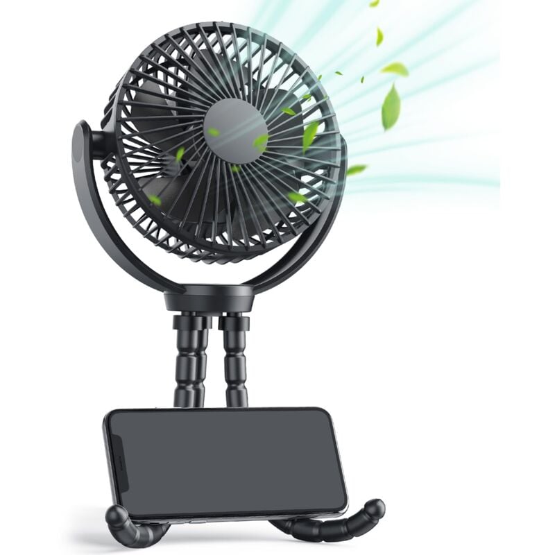 Mini ventilateur Pince usb avec batterie 5200 mAh, Portable Petit Ventilateur de Bureau mini trépied