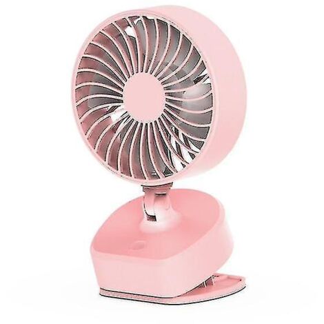 Mini ventilateur portable à pince pour table, rechargeable par USB, rotation à 360 degrés (rose)