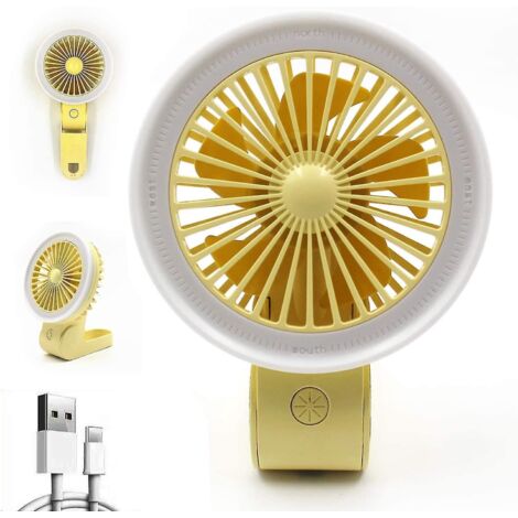 Mini ventilateur portable avec lumière LED, réglable, rechargeable par USB, petit ventilateur personnel pliable pour poussette, bureau ou table, pour enfants, filles, femmes, maison (jaune)