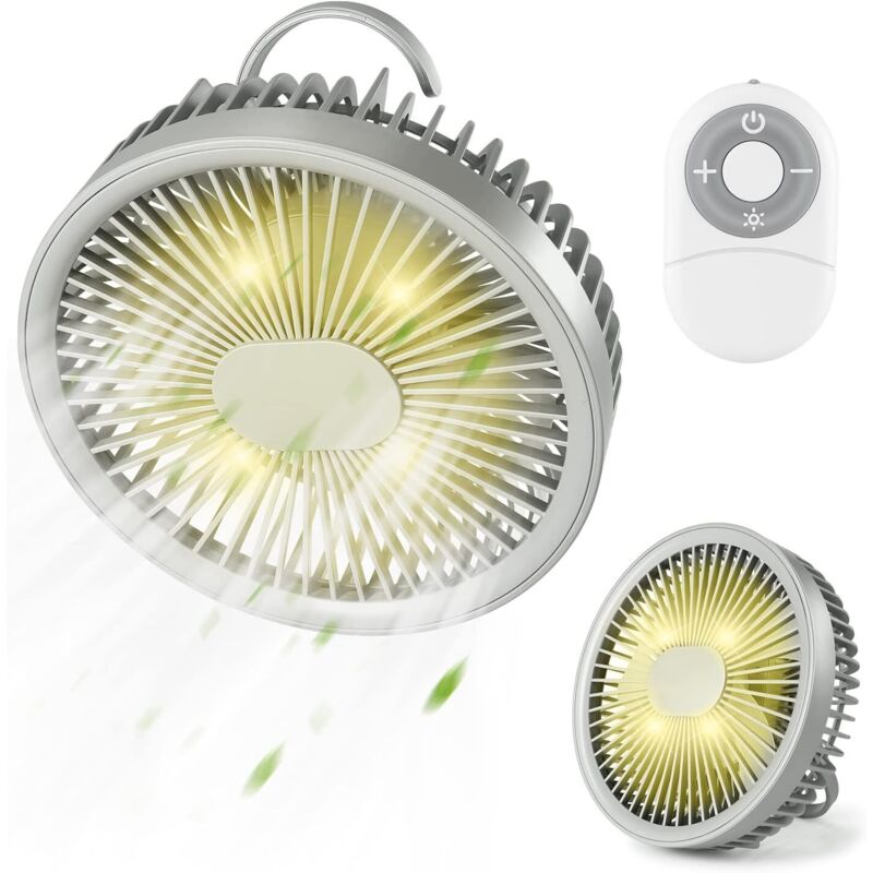Mini Ventilateur Portable Suspendu, Ventilateur Bureau Rotation à 180° avec Lumières led, Télécommande Magnétique Pratique, 3 Vitesses Silencieux,
