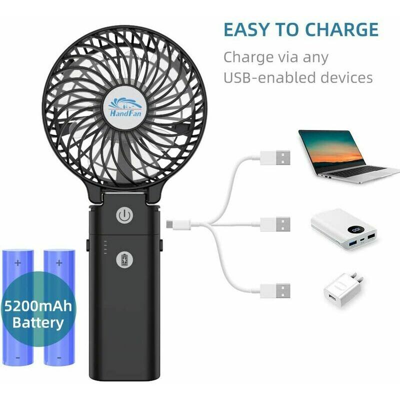 Mini Ventilateur Portable Ventilateur A Main USB Batterie Rechargeable 3 Vitesses 180 Pliable Petit Ventilateur de Bureau Power Bank Hand Fan 3 en 1
