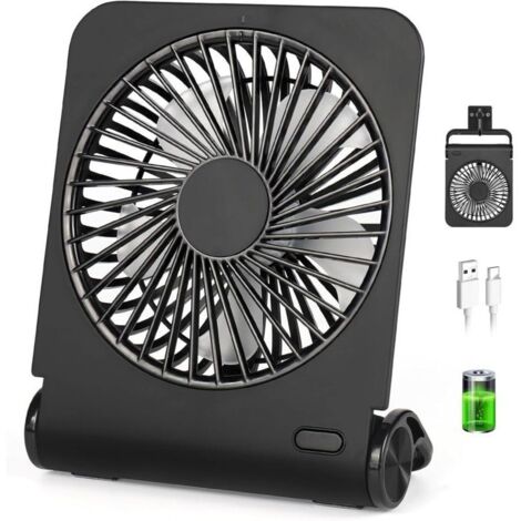 Mini ventilateur rechargeable à 4 vitesses, ultra silencieux, petit ventilateur de bureau, réglable à 220°, adapté à une utilisation intérieure et extérieure