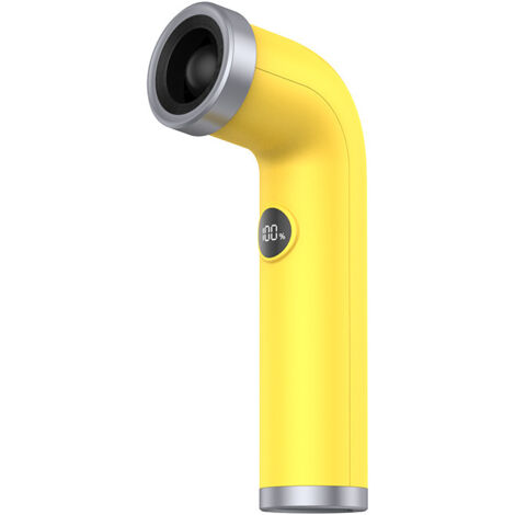 Mini ventilateur/sèche-cheveux portatif à turbine haute vitesse sans pales avec affichage numérique (jaune) doté d'un tube flexible haute vitesse.