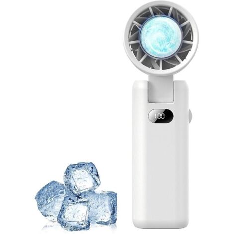 Mini Ventilateur Turbo Rechargeable 3600mAh, 100 Vitesses, Pliable pour Voyage, Bureau & Camping Blanc