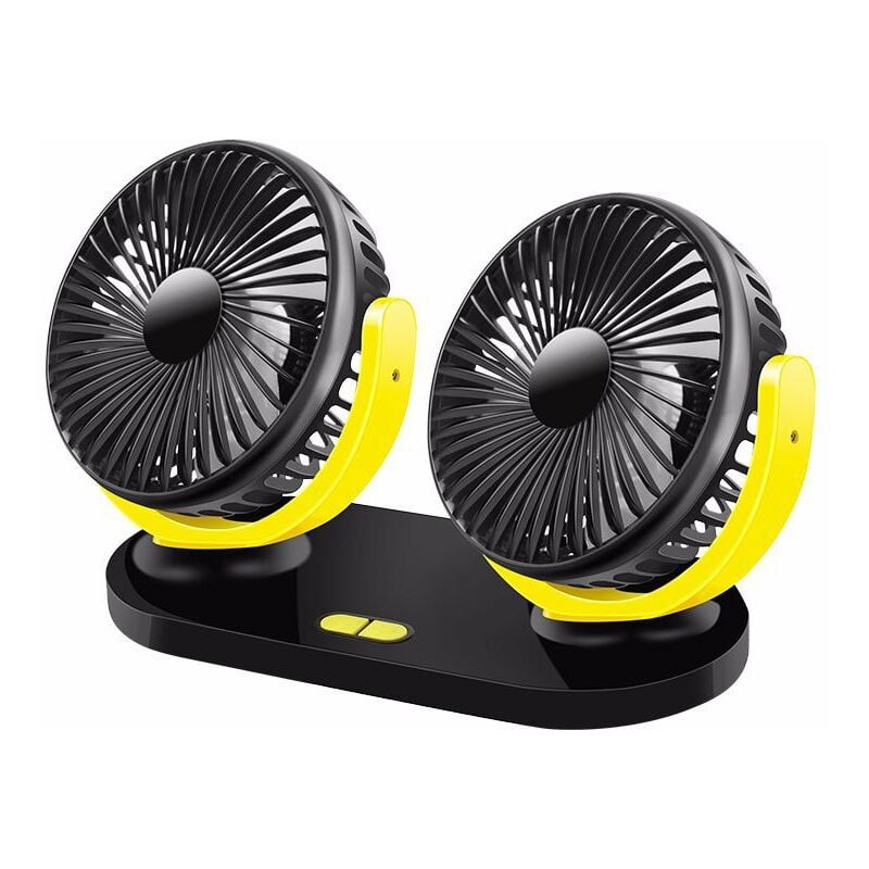 Mini ventilateur USB à double tête, rotation à 360 °, 3 vitesses, ventilateur portable adapté pour voiture/table/bureau/camping/pêche